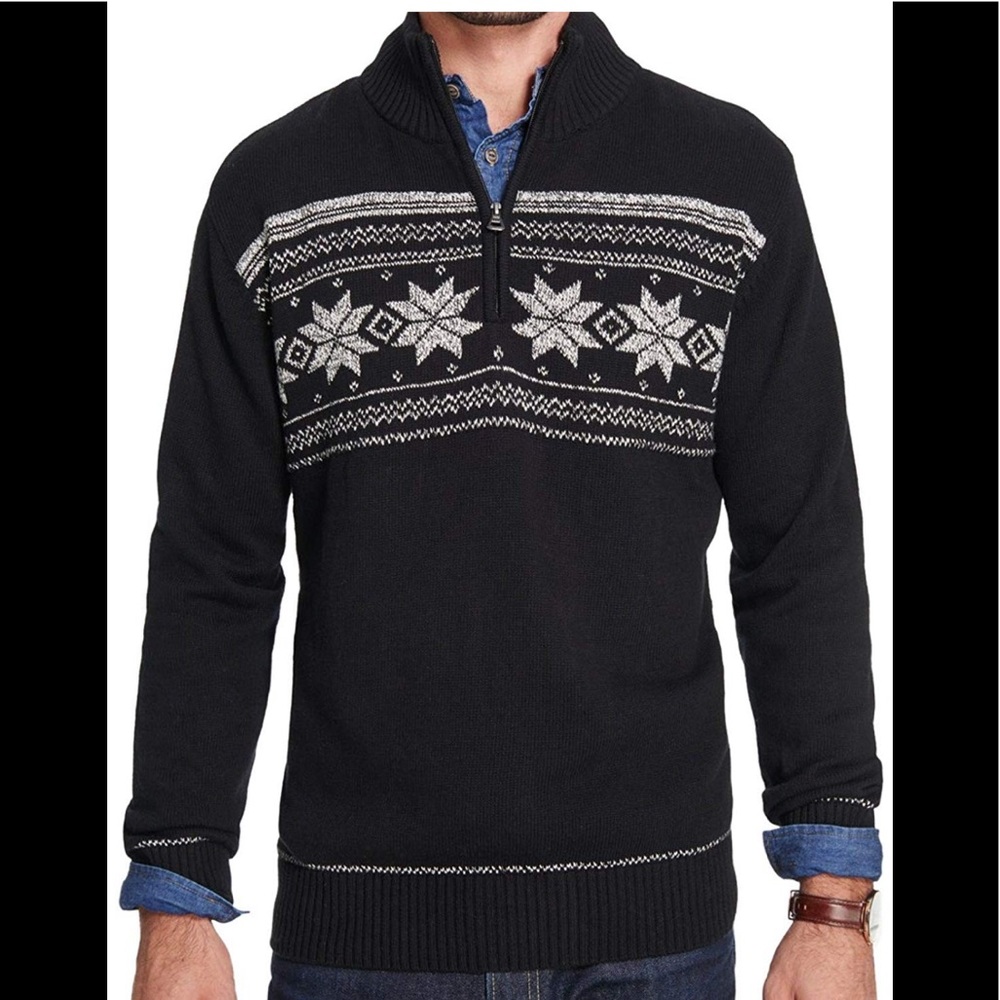 Weatherproof Vintage L 1/4 zip sweater snowflakes